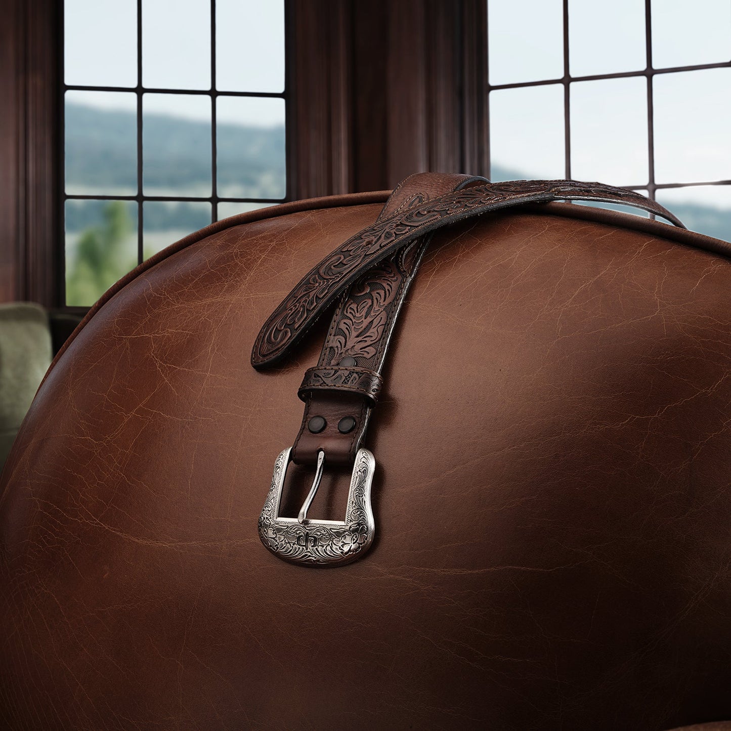 Tooled Tab Belt | Stetson Cognac