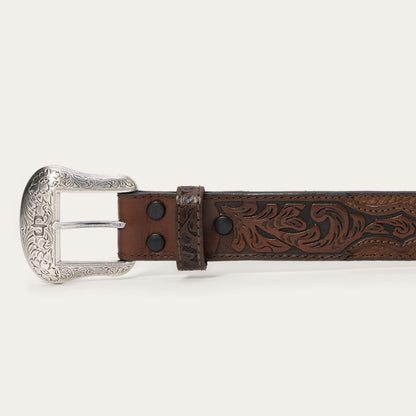 Bison Leather Tooled Tab Belt | Stetson Hazelnut Bison