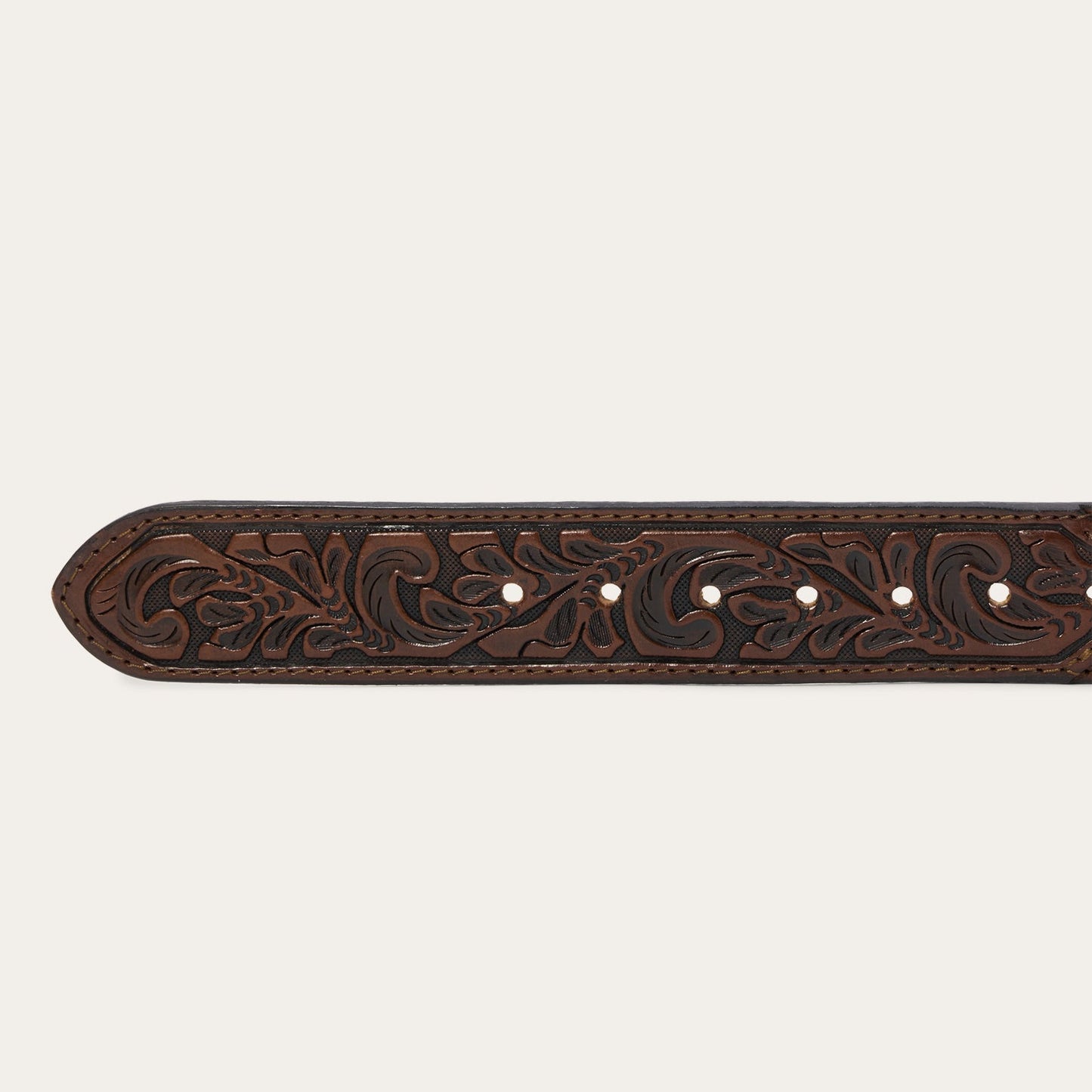 Bison Leather Tooled Tab Belt | Stetson Hazelnut Bison