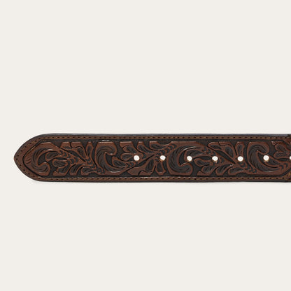 Bison Leather Tooled Tab Belt | Stetson Hazelnut Bison