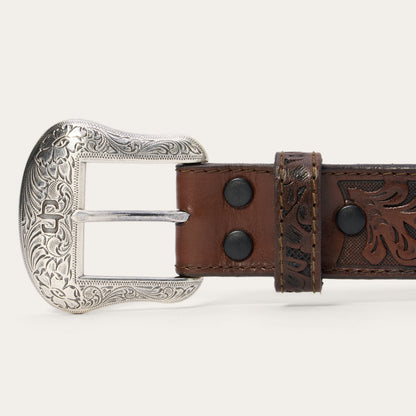 Bison Leather Tooled Tab Belt | Stetson Hazelnut Bison