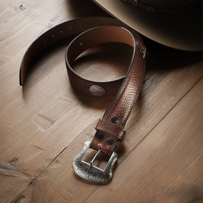 Bison Leather Concho Belt | Stetson Hazelnut Bison