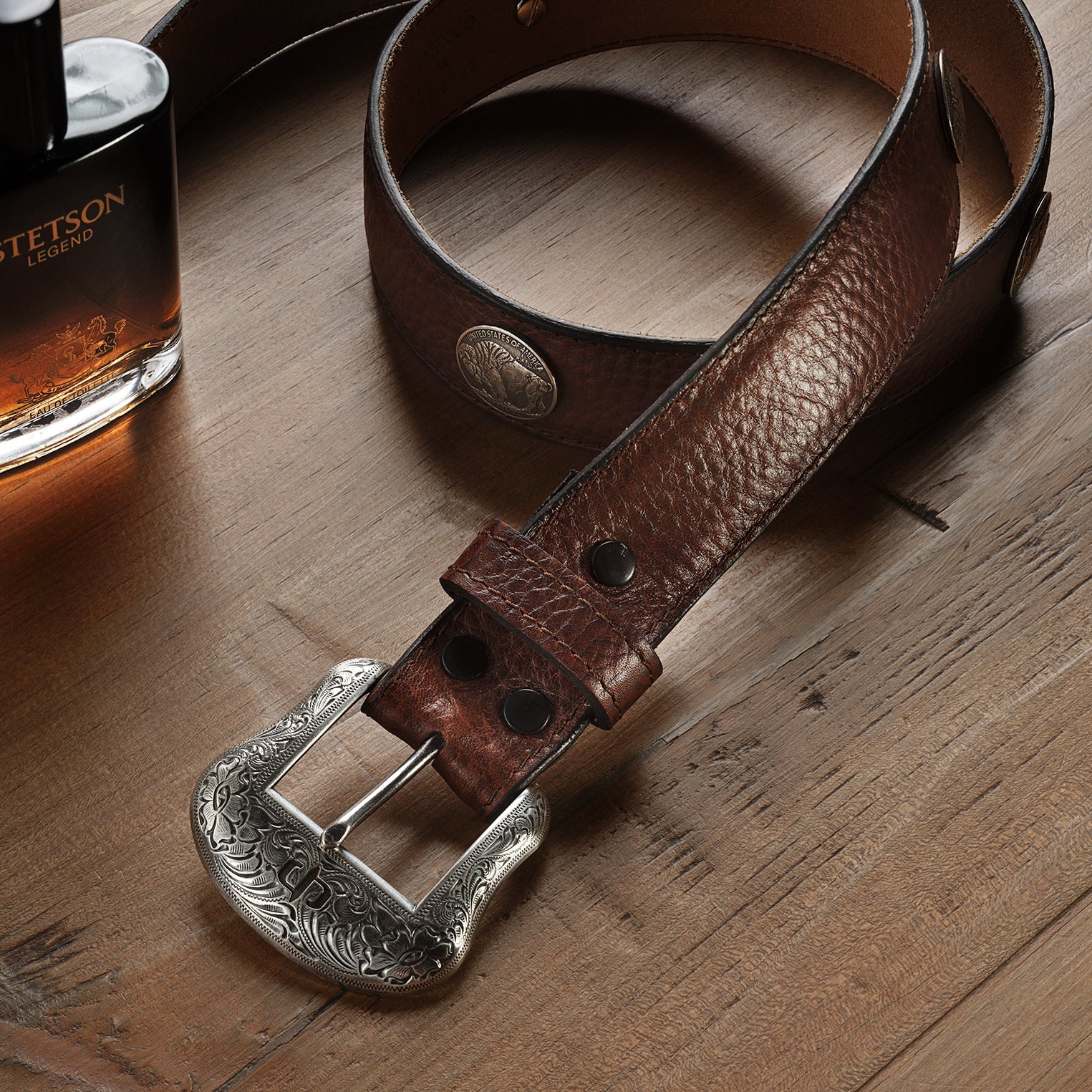 Bison Leather Concho Belt | Stetson Hazelnut Bison