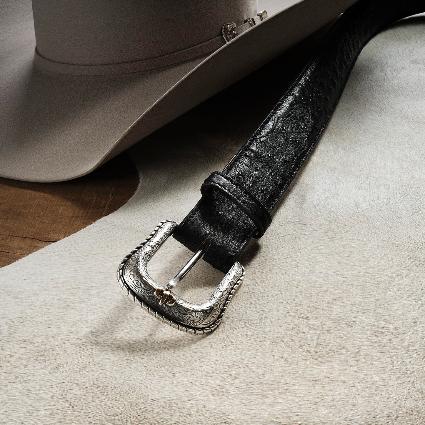 Ostrich Western Tab Belt | Stetson Black