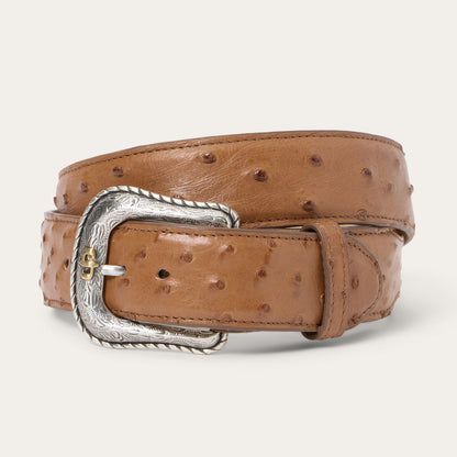 Ostrich Western Tab Belt | Stetson Antique Cognac