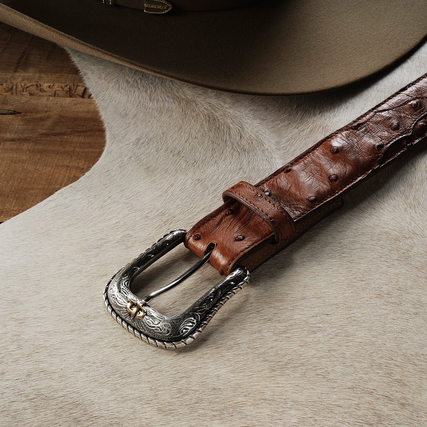 Ostrich Western Tab Belt | Stetson Antique Cognac