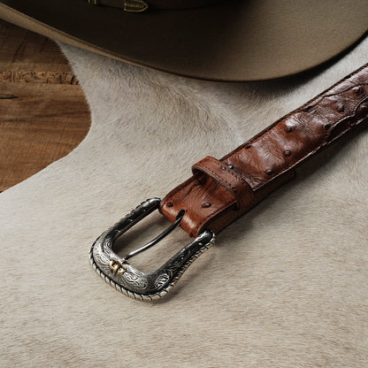 Ostrich Western Tab Belt | Stetson Antique Cognac
