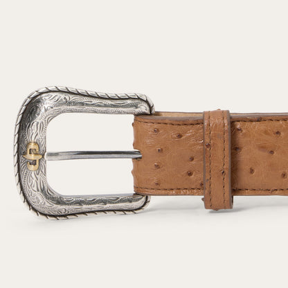 Ostrich Western Tab Belt | Stetson Antique Cognac