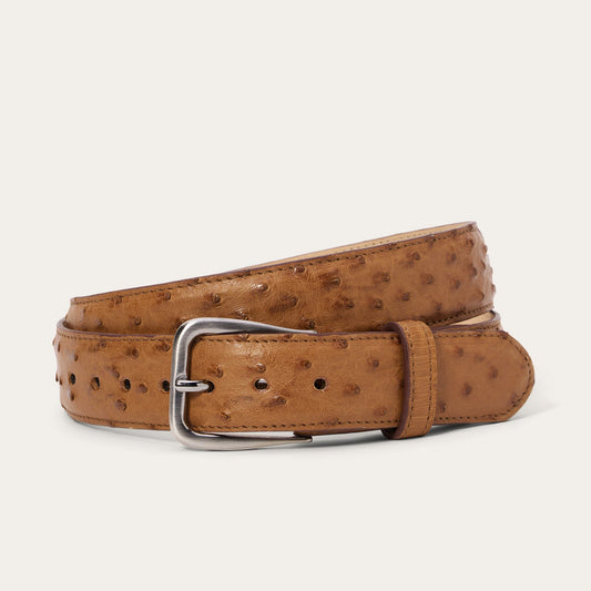 Ostrich Western Tab Belt - 1 1/4" Width | Stetson Antique Cognac