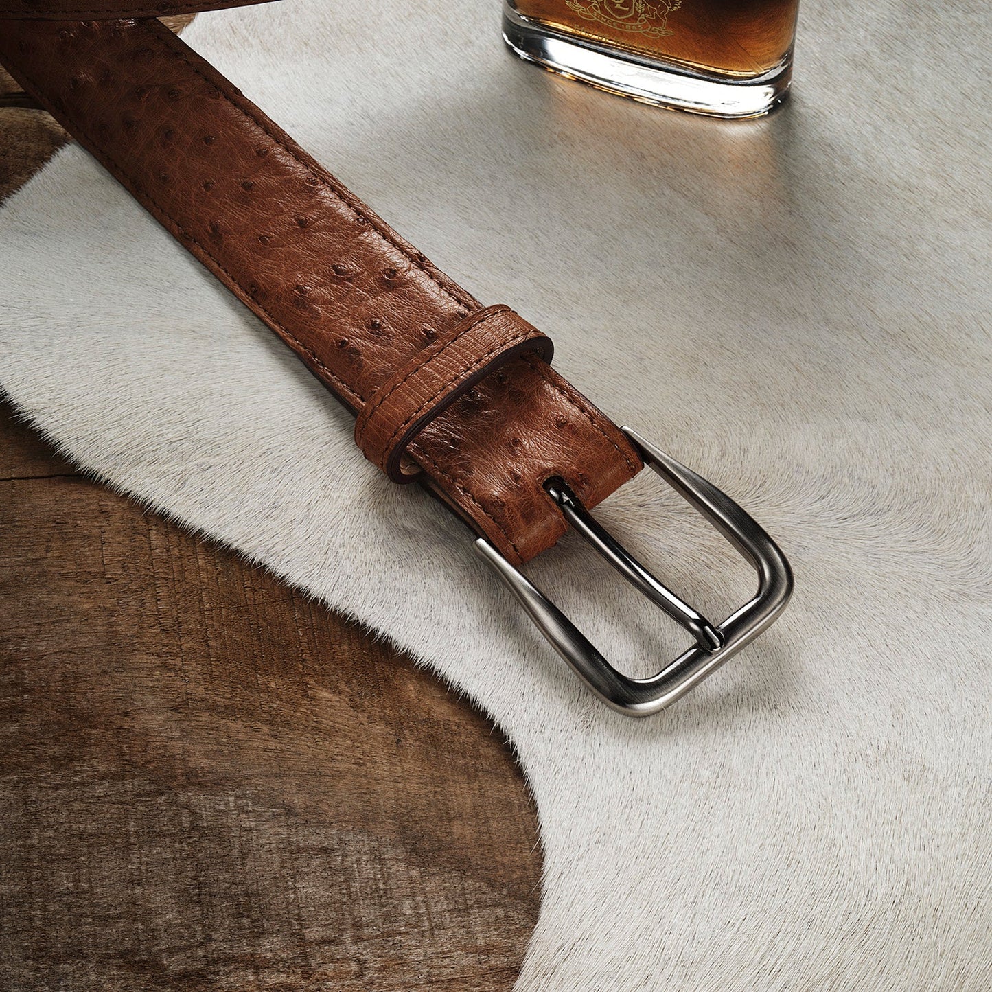 Ostrich Western Tab Belt - 1 1/4" Width | Stetson Antique Cognac
