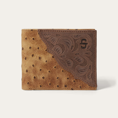 Tooled Embossed Ostrich Bi-Fold Wallet | Stetson Brown / California Nut