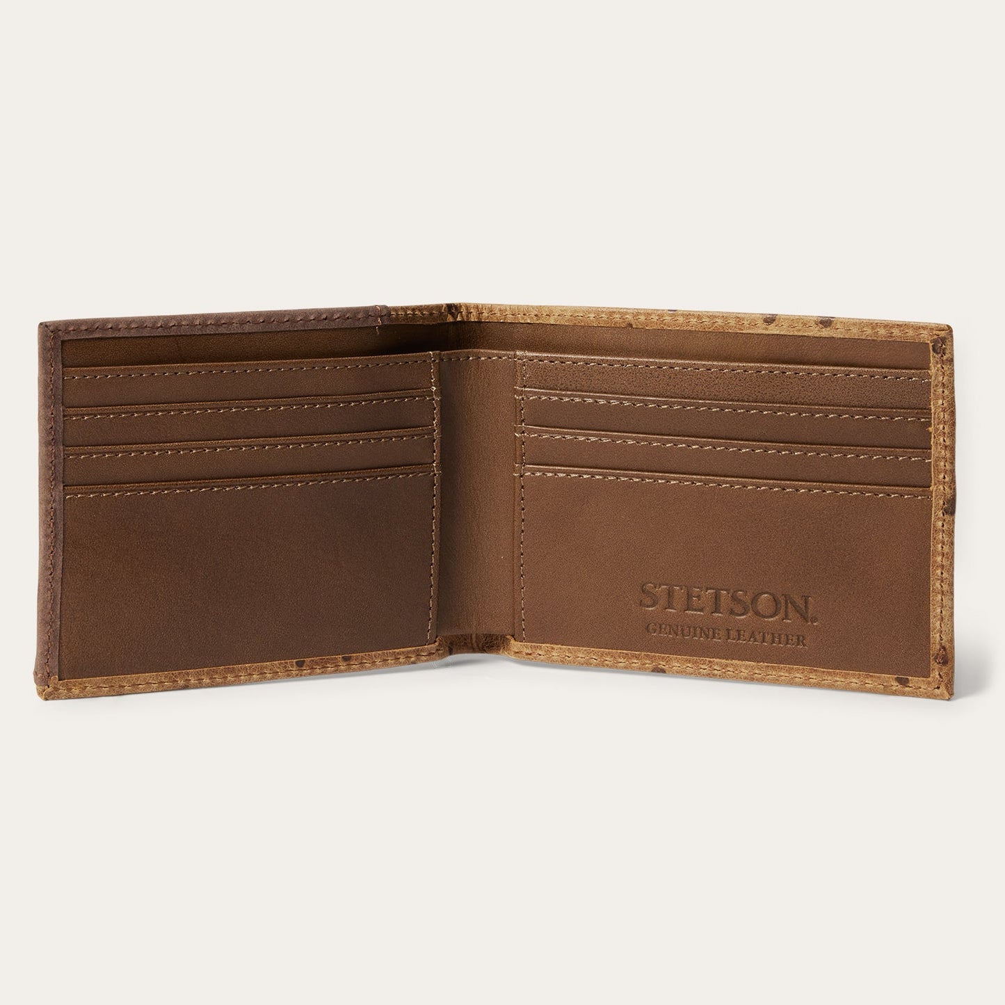 Tooled Embossed Ostrich Bi-Fold Wallet | Stetson Brown / California Nut