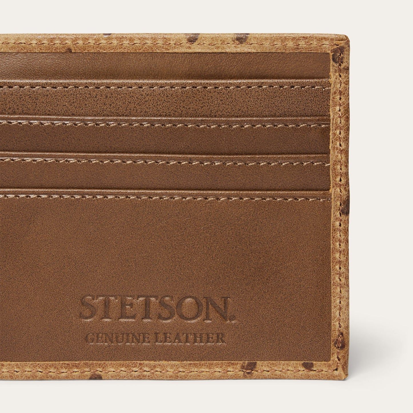 Tooled Embossed Ostrich Bi-Fold Wallet | Stetson Brown / California Nut