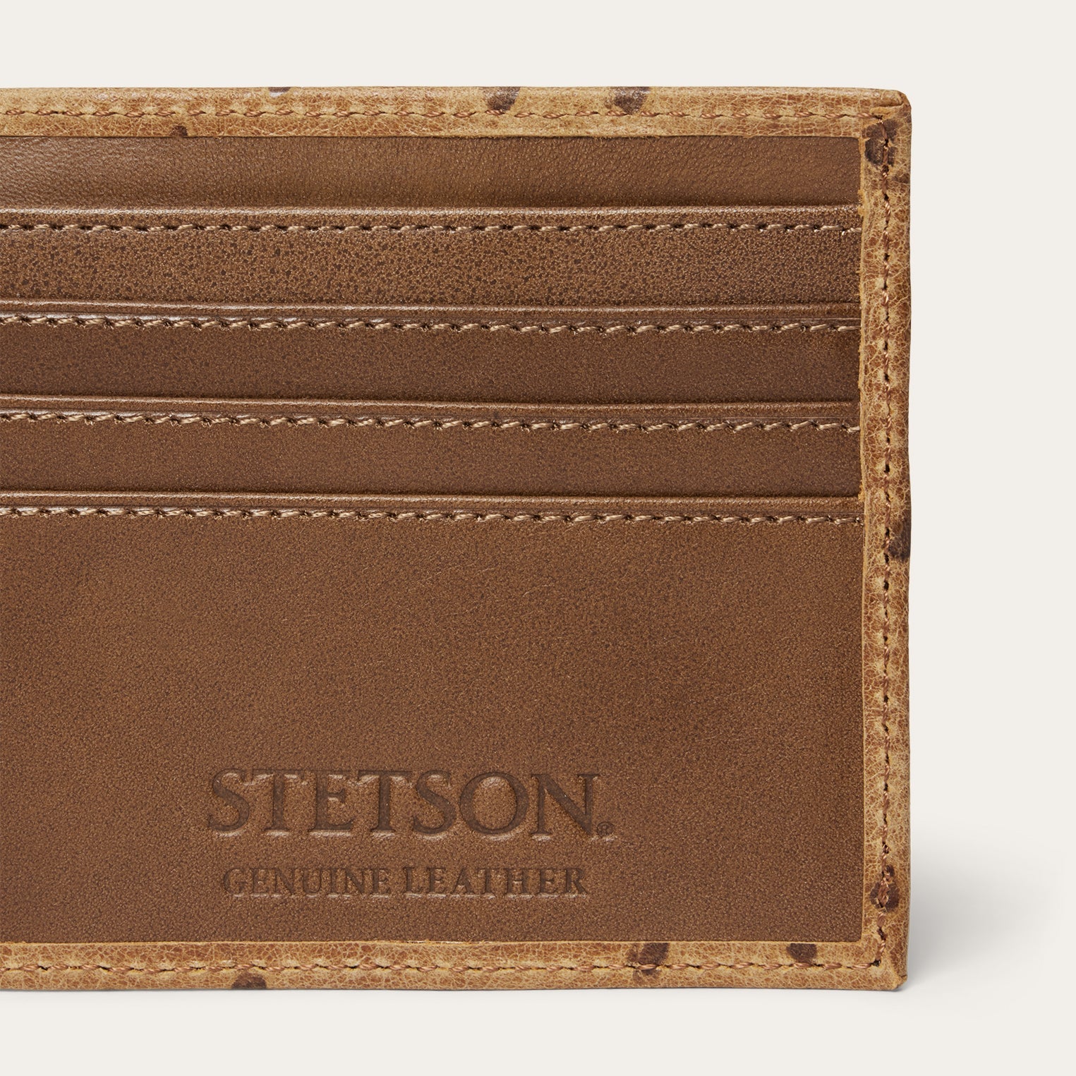 Tooled Embossed Ostrich Bi-Fold Wallet | Stetson Brown / California Nut
