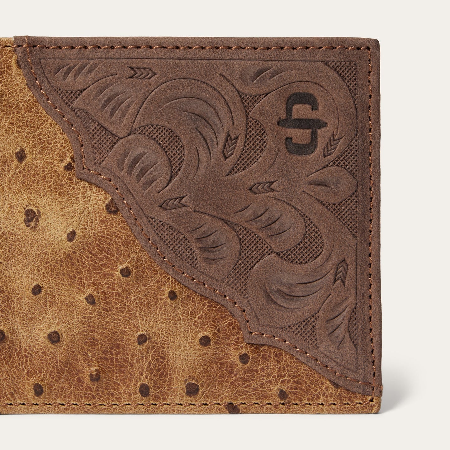 Tooled Embossed Ostrich Bi-Fold Wallet | Stetson Brown / California Nut
