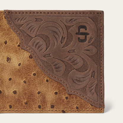 Tooled Embossed Ostrich Bi-Fold Wallet | Stetson Brown / California Nut