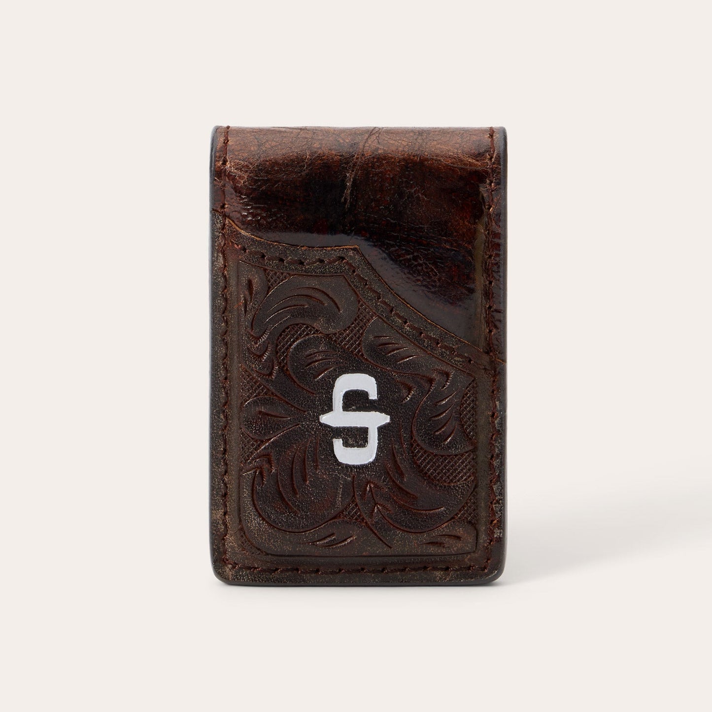 Tooled Embossed Croco Money Clip | Stetson Brown