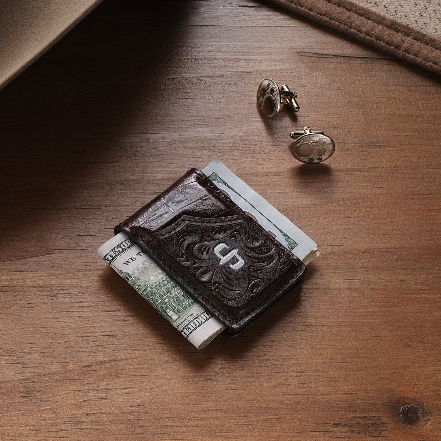Tooled Embossed Croco Money Clip | Stetson Brown