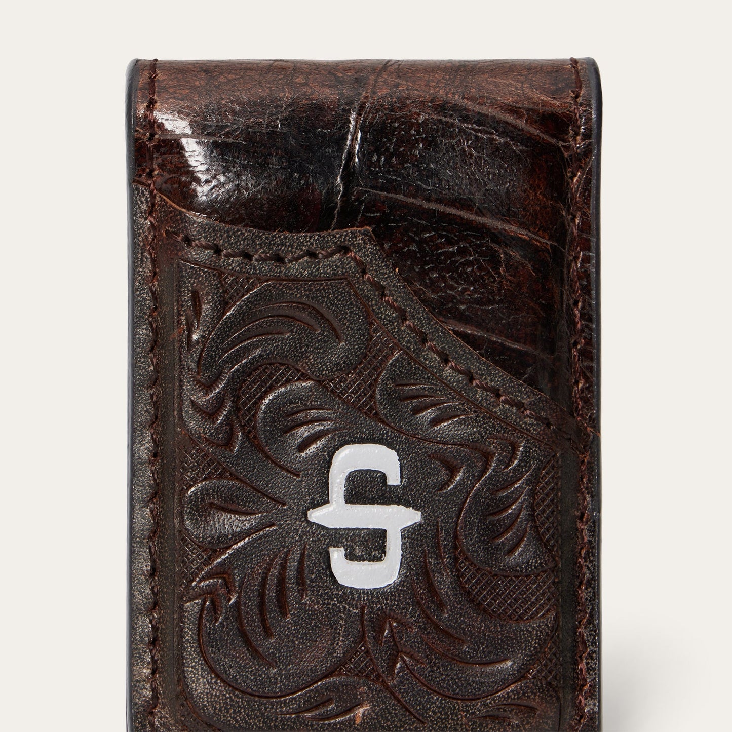 Tooled Embossed Croco Money Clip | Stetson Brown