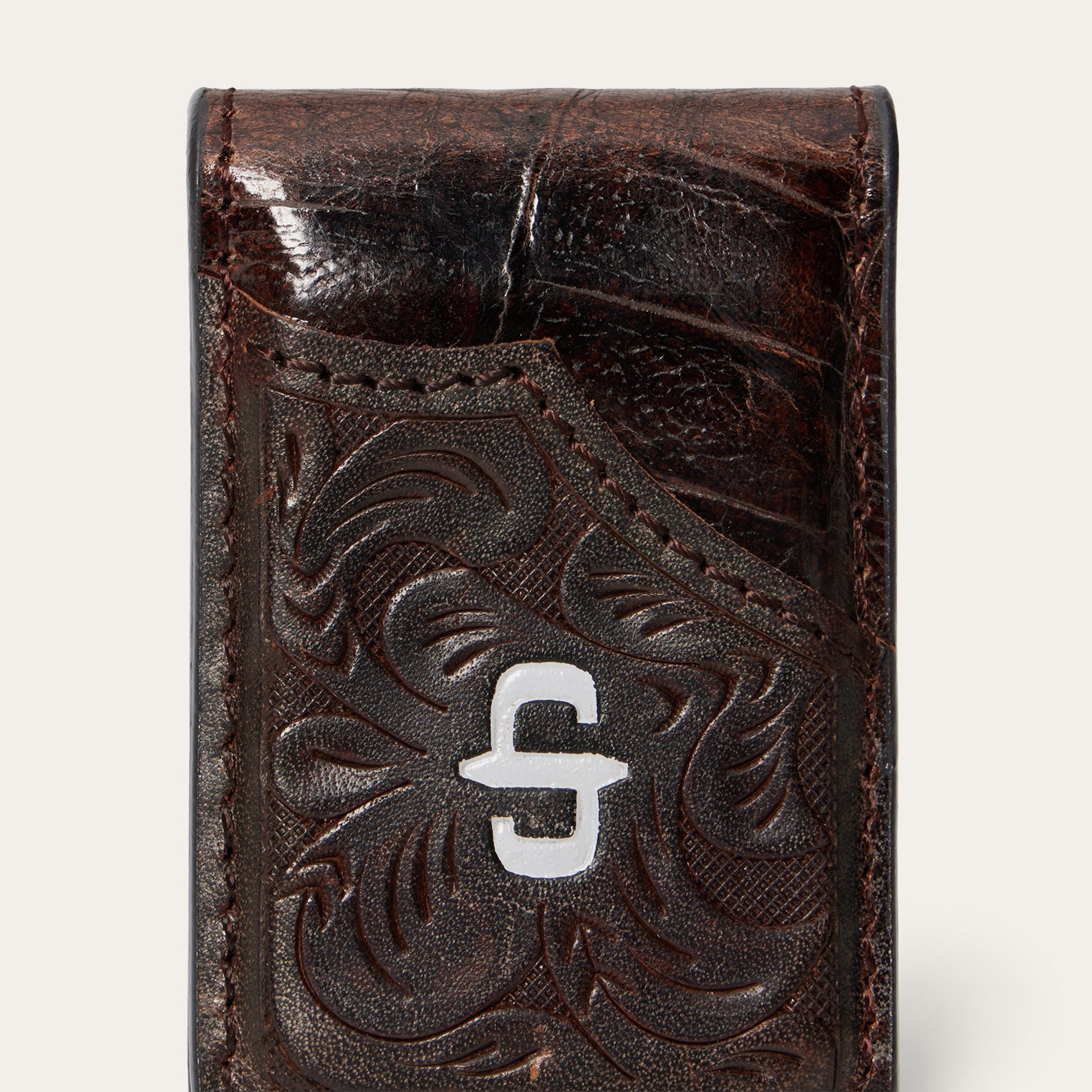Tooled Embossed Croco Money Clip | Stetson Brown