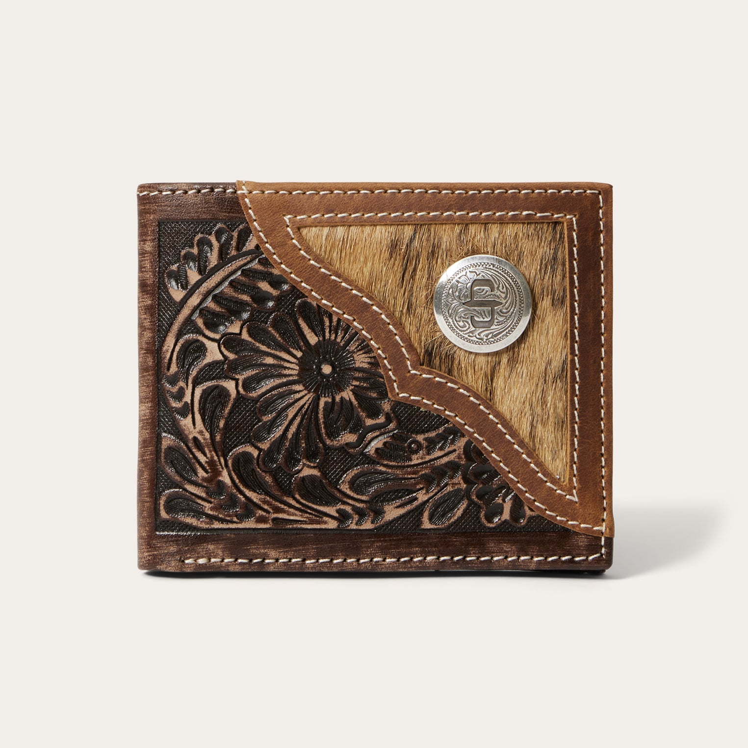 Hair-On-Hide Concho Bi-Fold Wallet | Stetson Vintage Brown