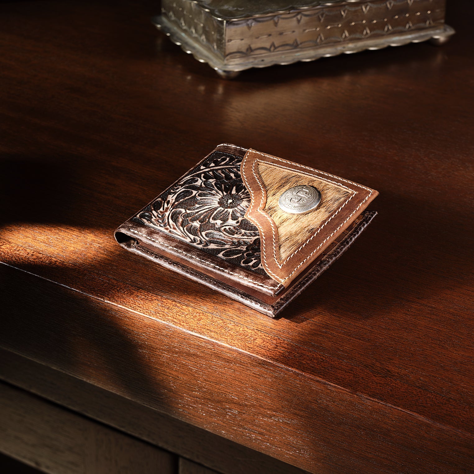 Hair-On-Hide Concho Bi-Fold Wallet | Stetson Vintage Brown