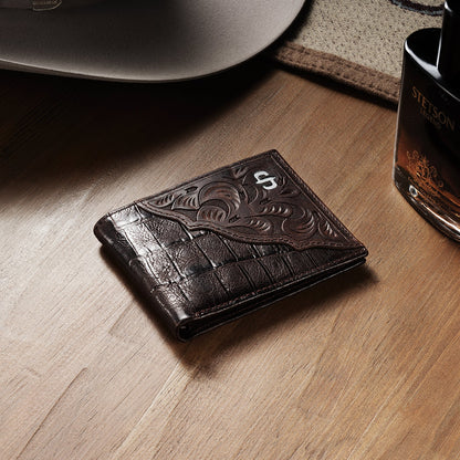 Tooled Embossed Croco Bi-Fold Wallet | Stetson Brown