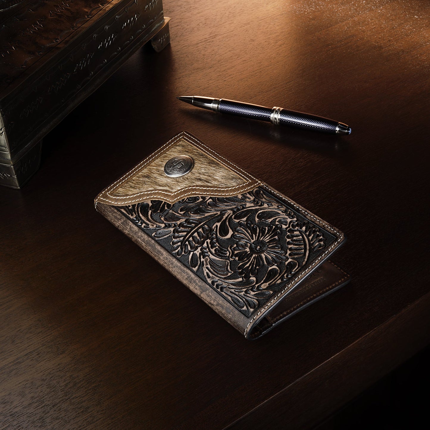 Hair-On-Hide Concho Checkbook | Stetson Vintage Brown
