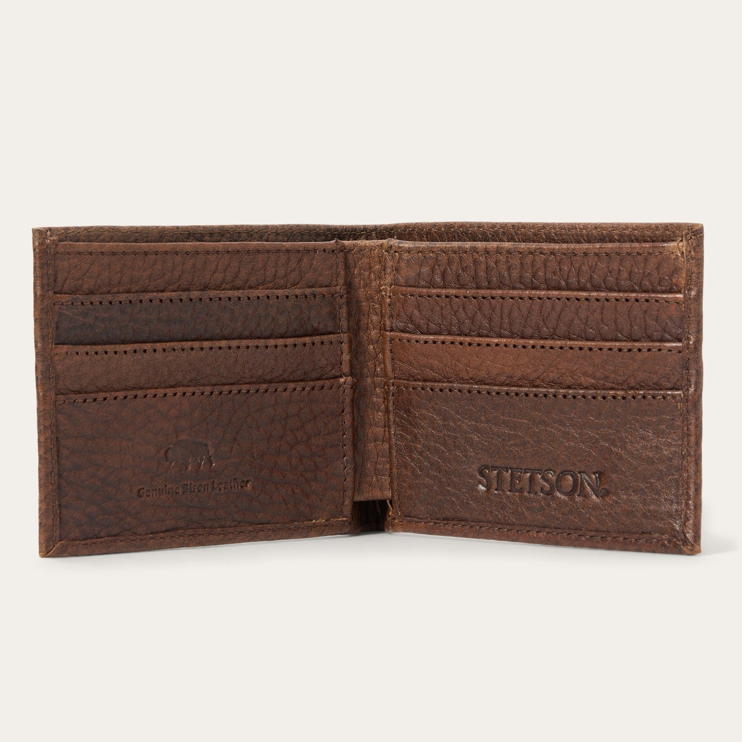 Bison Leather Stetson Rivet Bi-Fold Wallet | Stetson Hazelnut Bison