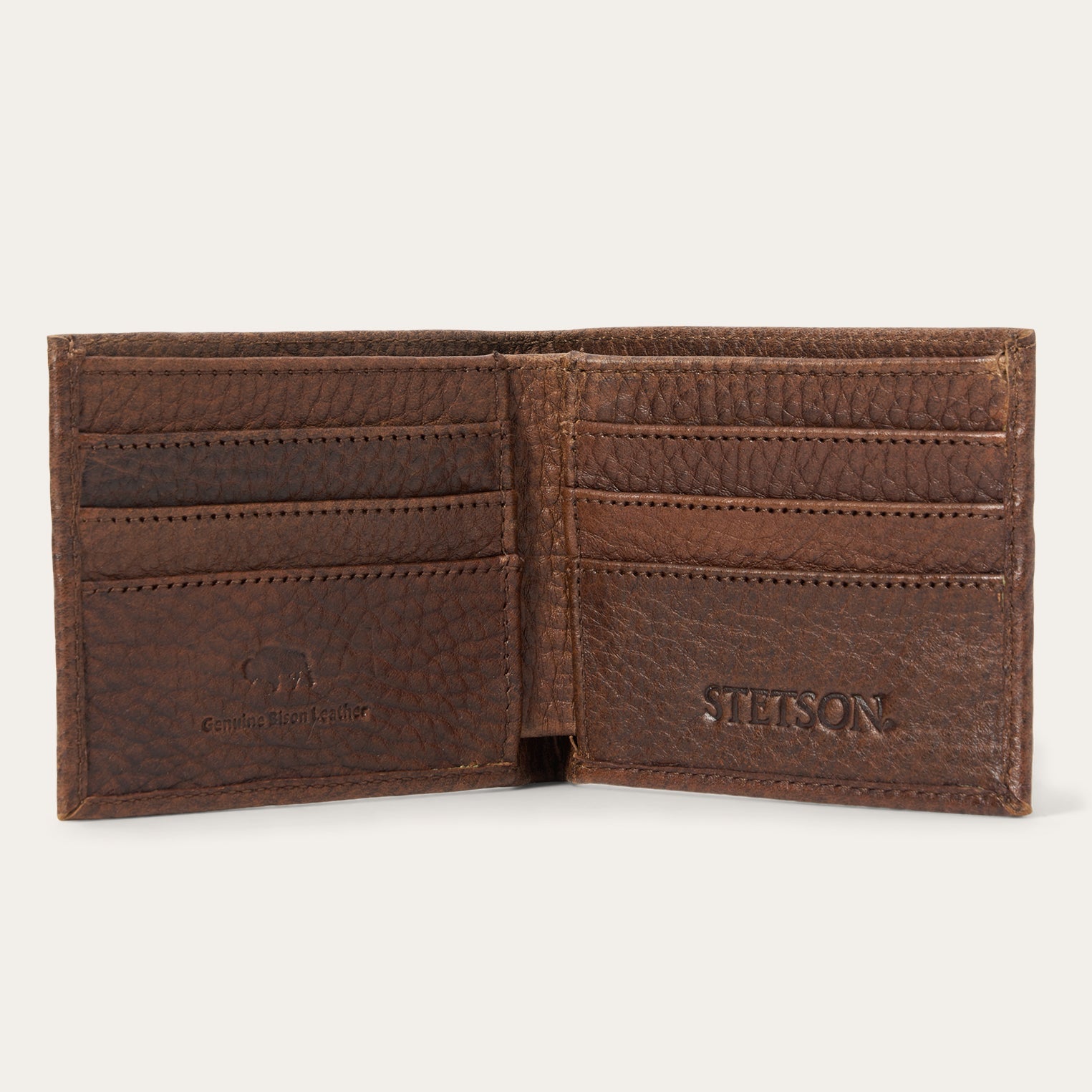 Bison Leather Stetson Rivet Bi-Fold Wallet | Stetson Hazelnut Bison