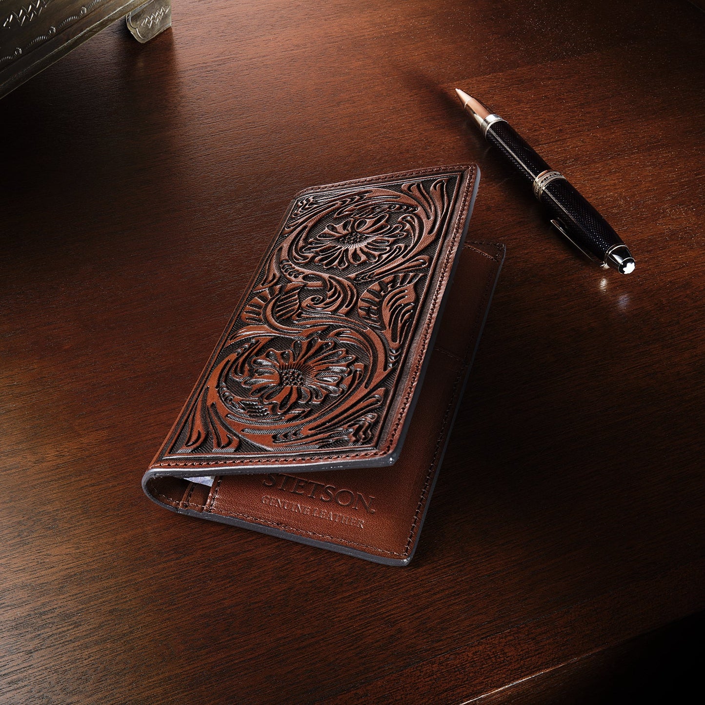 Tooled Checkbook | Stetson Brown