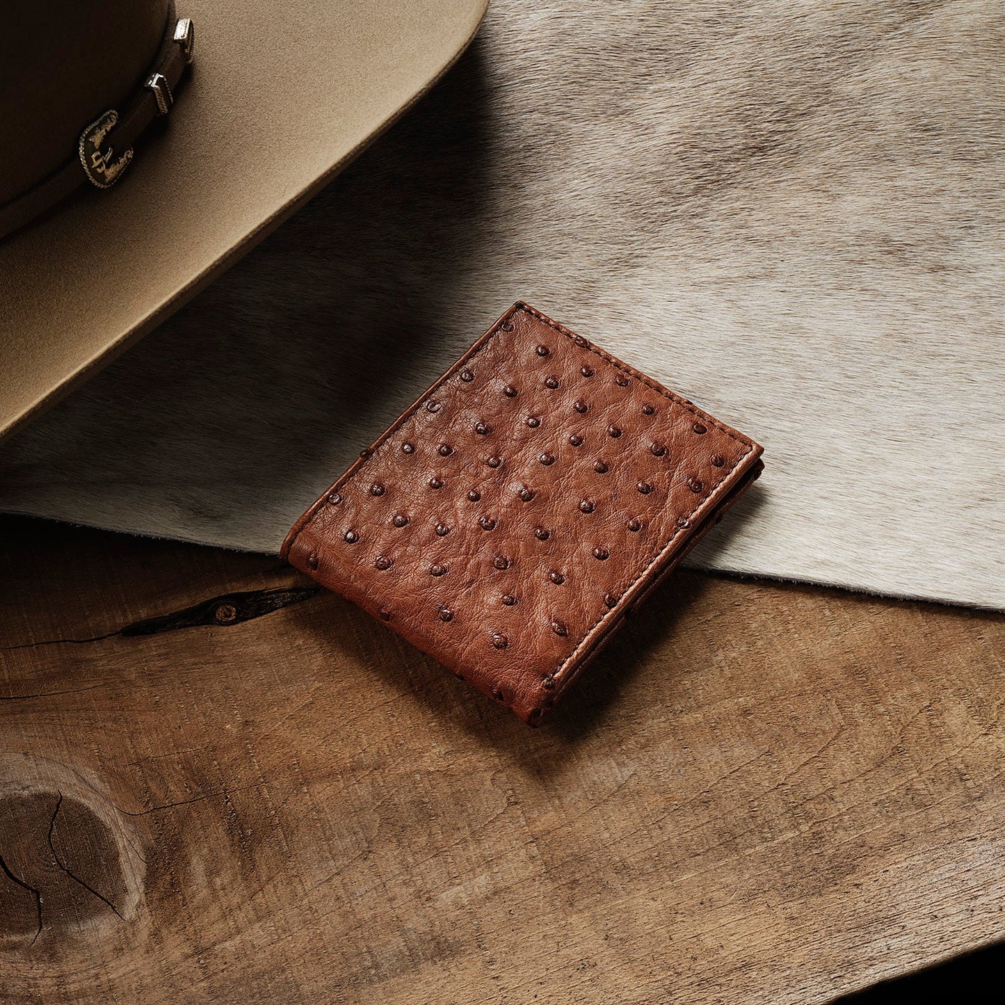 Ostrich Bi-Fold Wallet | Stetson Antique Cognac