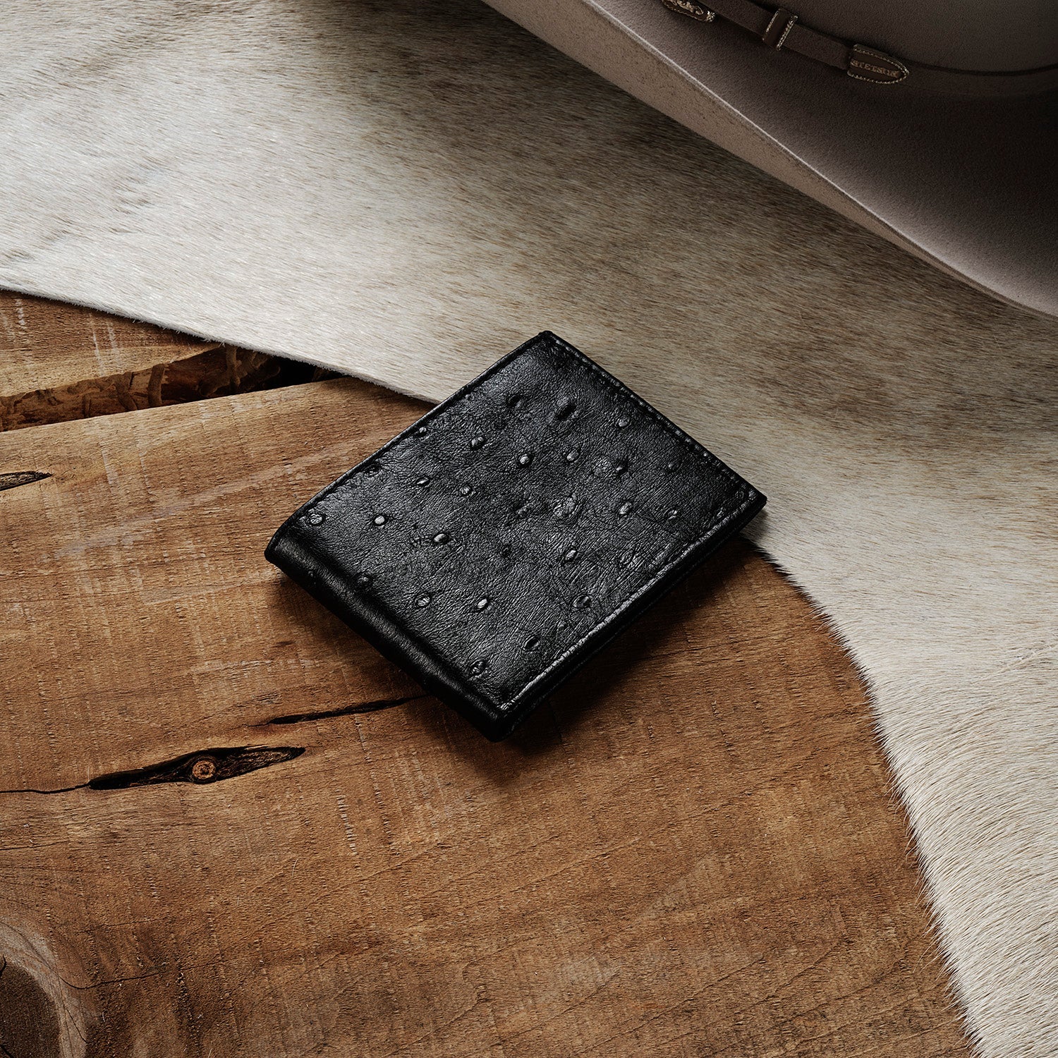 Ostrich Bi-Fold Wallet | Stetson Black Classic