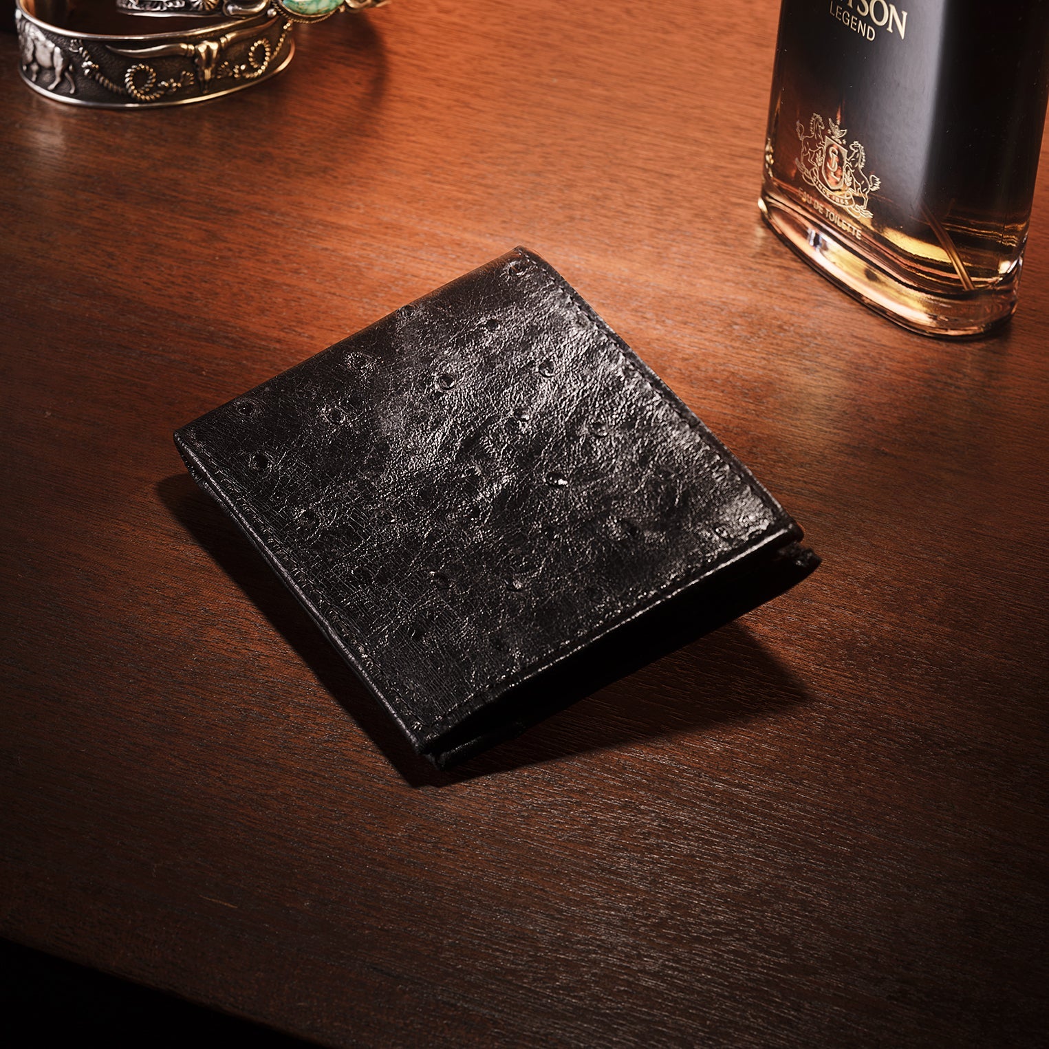 Ostrich Bi-Fold Wallet | Stetson Black Classic