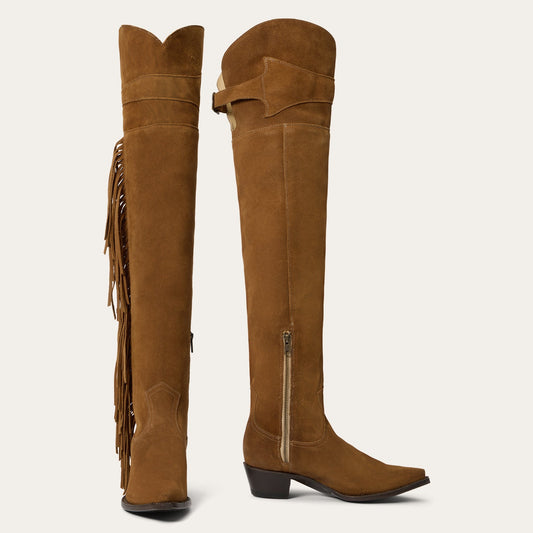 Glam Over-The-Knee Fringe Boot | Stetson Tan Suede