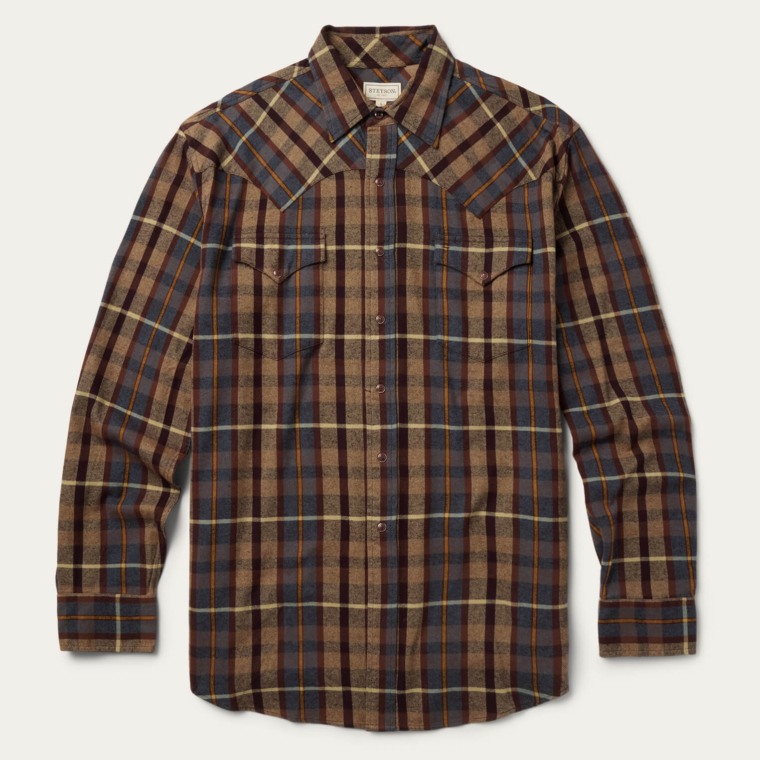 Brushed Flannel Western Shirt | Stetson Brown