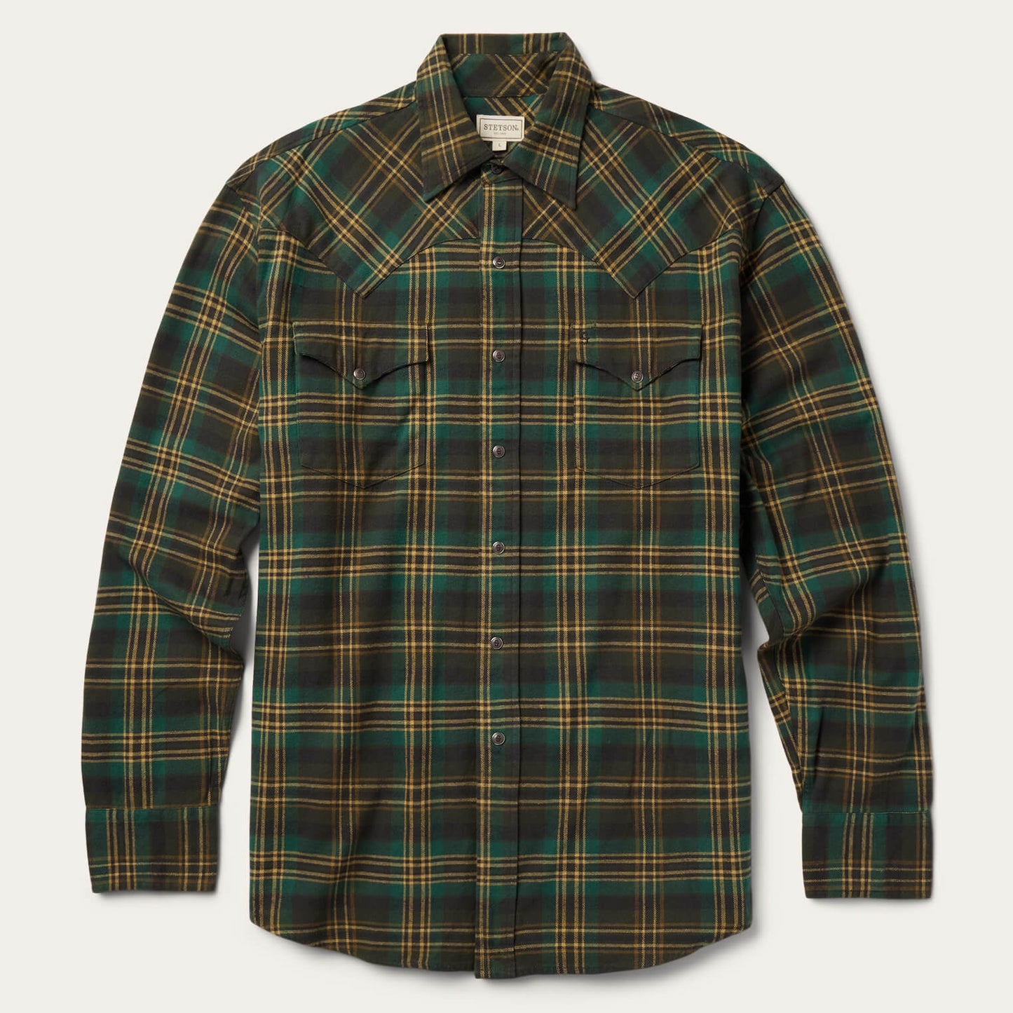 Brushed Flannel Western Shirt | Stetson Green