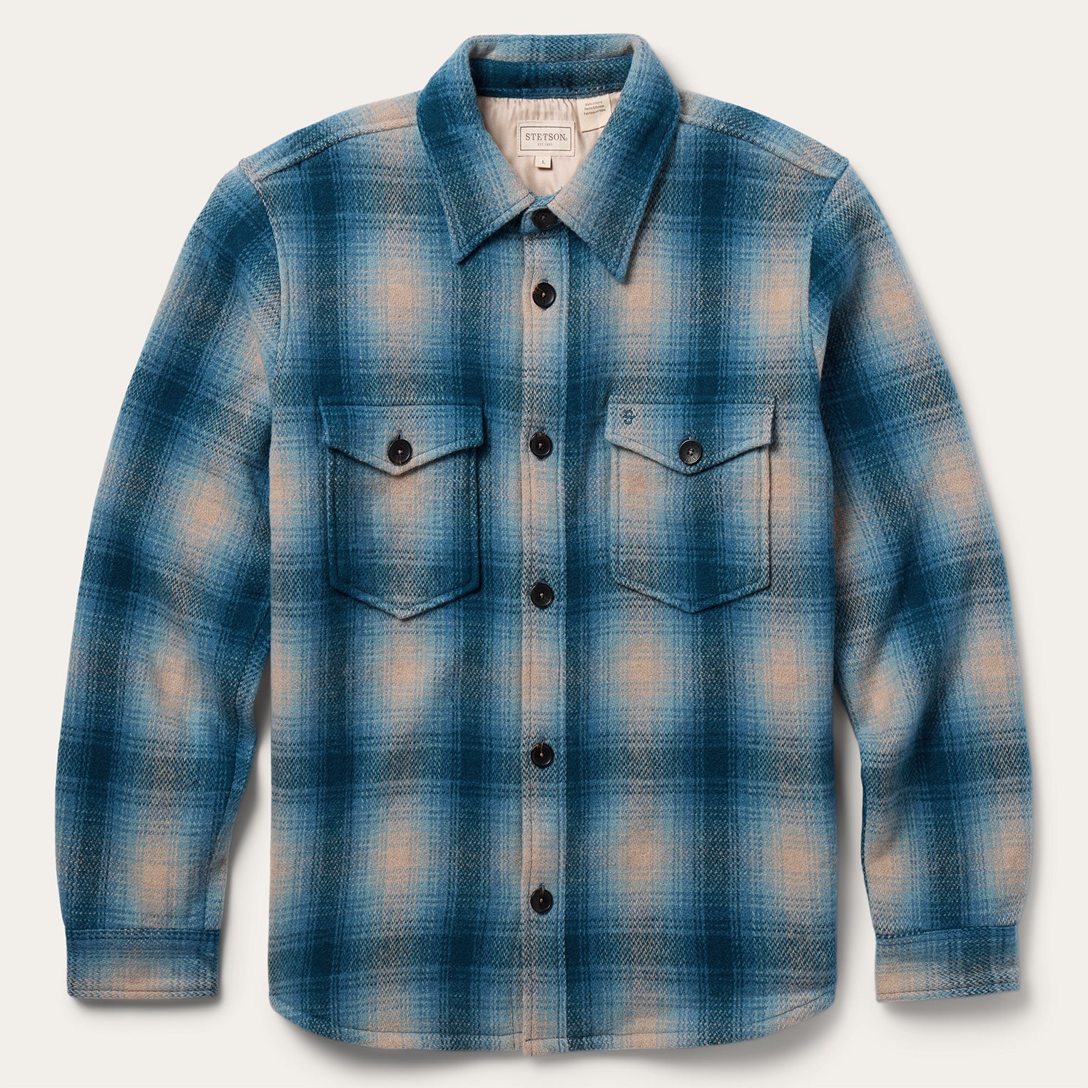 Wool Plaid Shirt Jacket | Stetson Blue