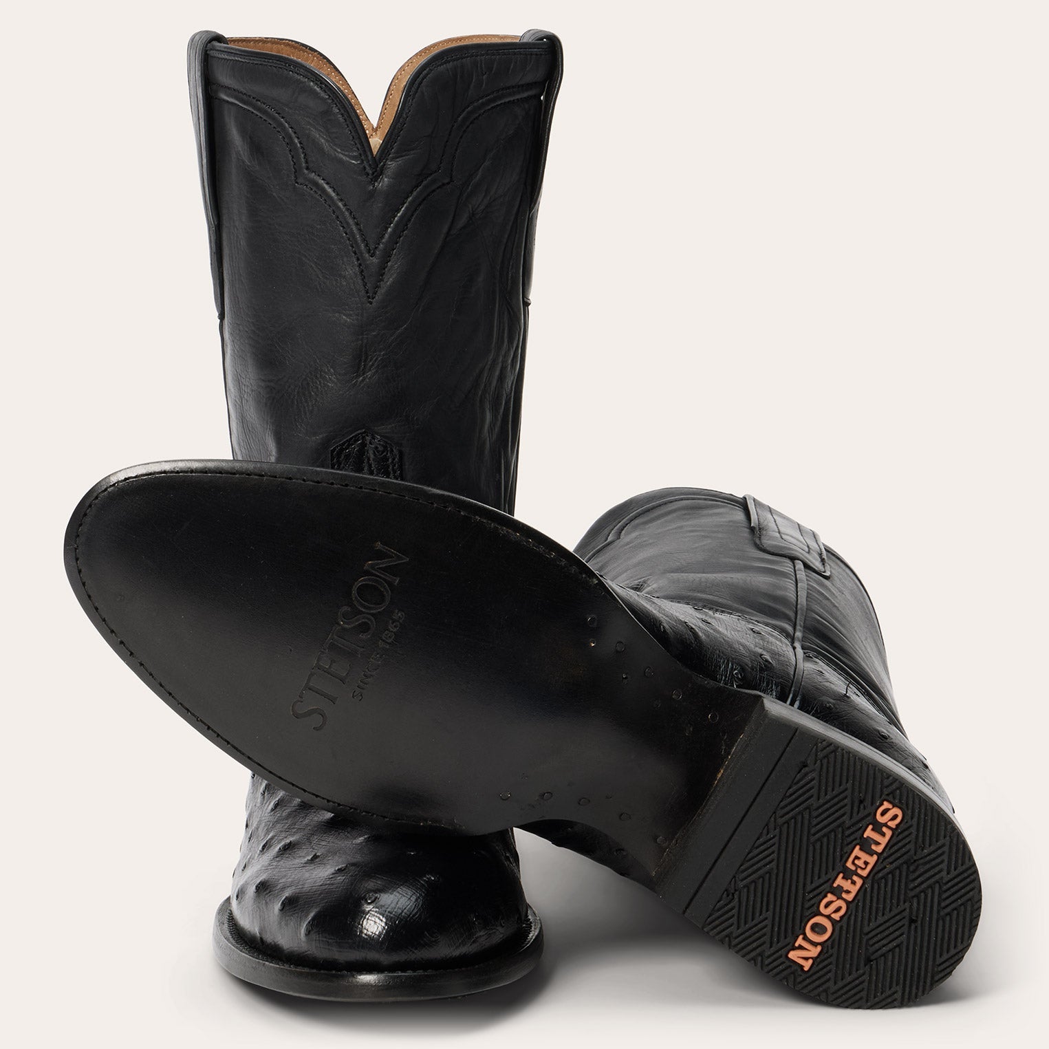 Austin Ostrich Roper Boots | Stetson Black
