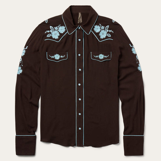 Embroidered Retro Western Shirt | Stetson Brown