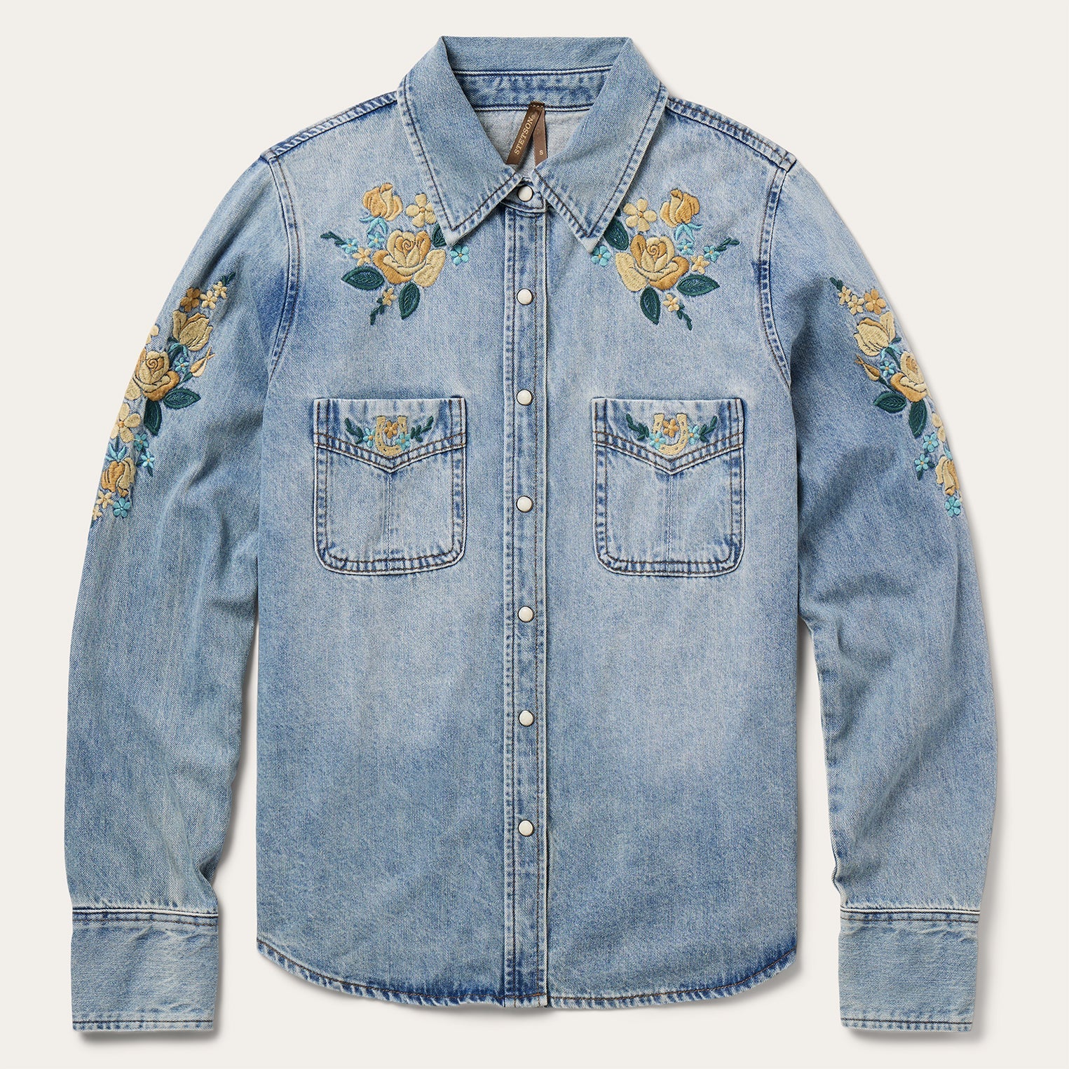 Embroidered Loose Fit Denim Shirt | Stetson Blue