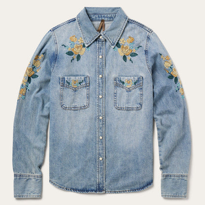 Embroidered Loose Fit Denim Shirt | Stetson Blue