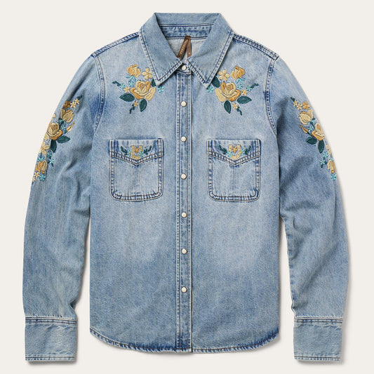 Embroidered Loose Fit Denim Shirt | Stetson Blue