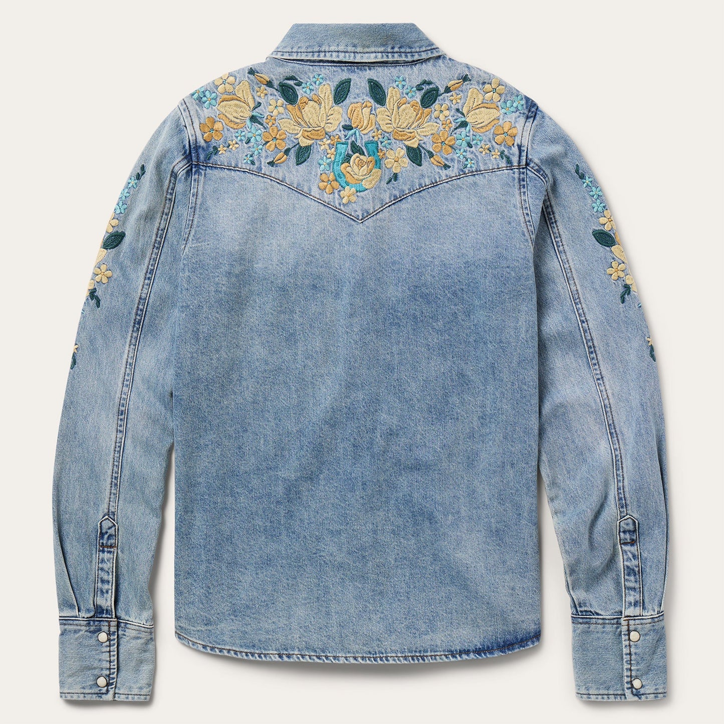 Embroidered Loose Fit Denim Shirt | Stetson Blue