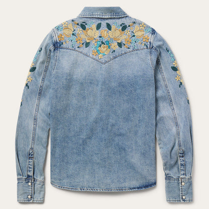 Embroidered Loose Fit Denim Shirt | Stetson Blue
