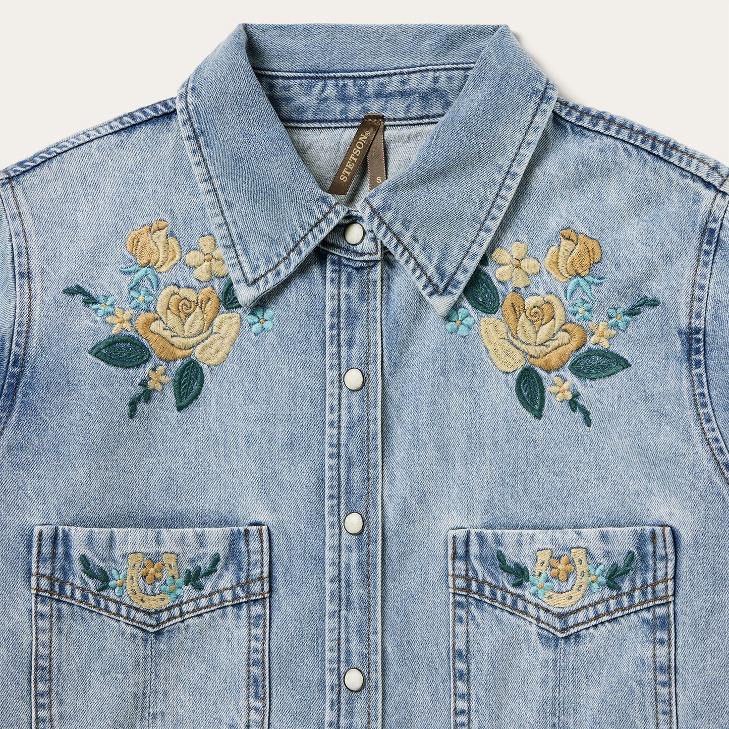 Embroidered Loose Fit Denim Shirt | Stetson Blue