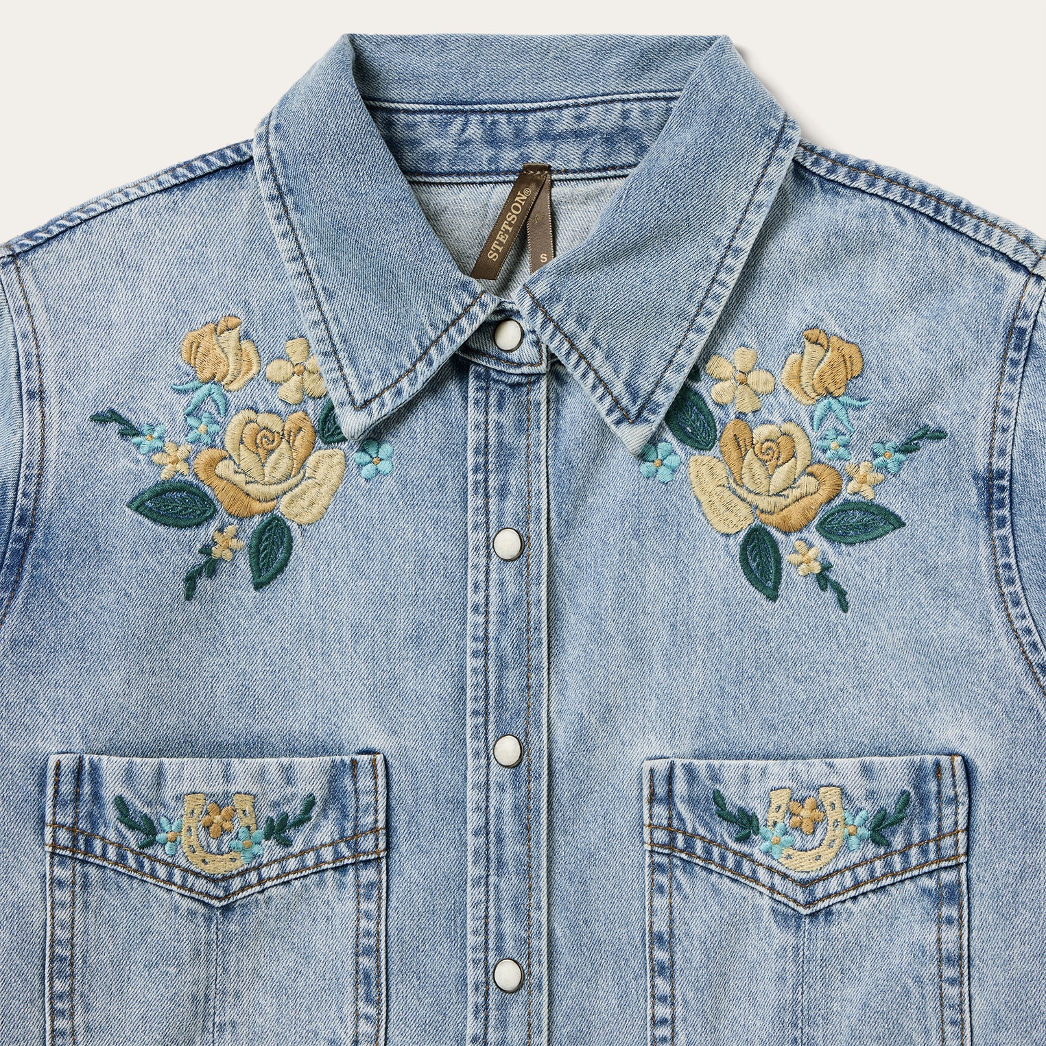 Embroidered Loose Fit Denim Shirt | Stetson Blue