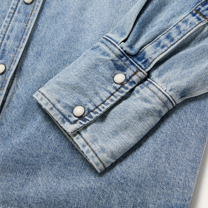 Embroidered Loose Fit Denim Shirt | Stetson Blue
