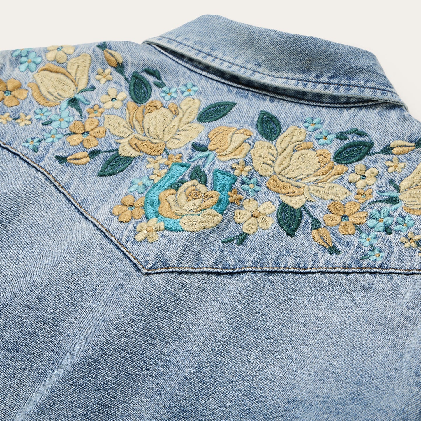 Embroidered Loose Fit Denim Shirt | Stetson Blue