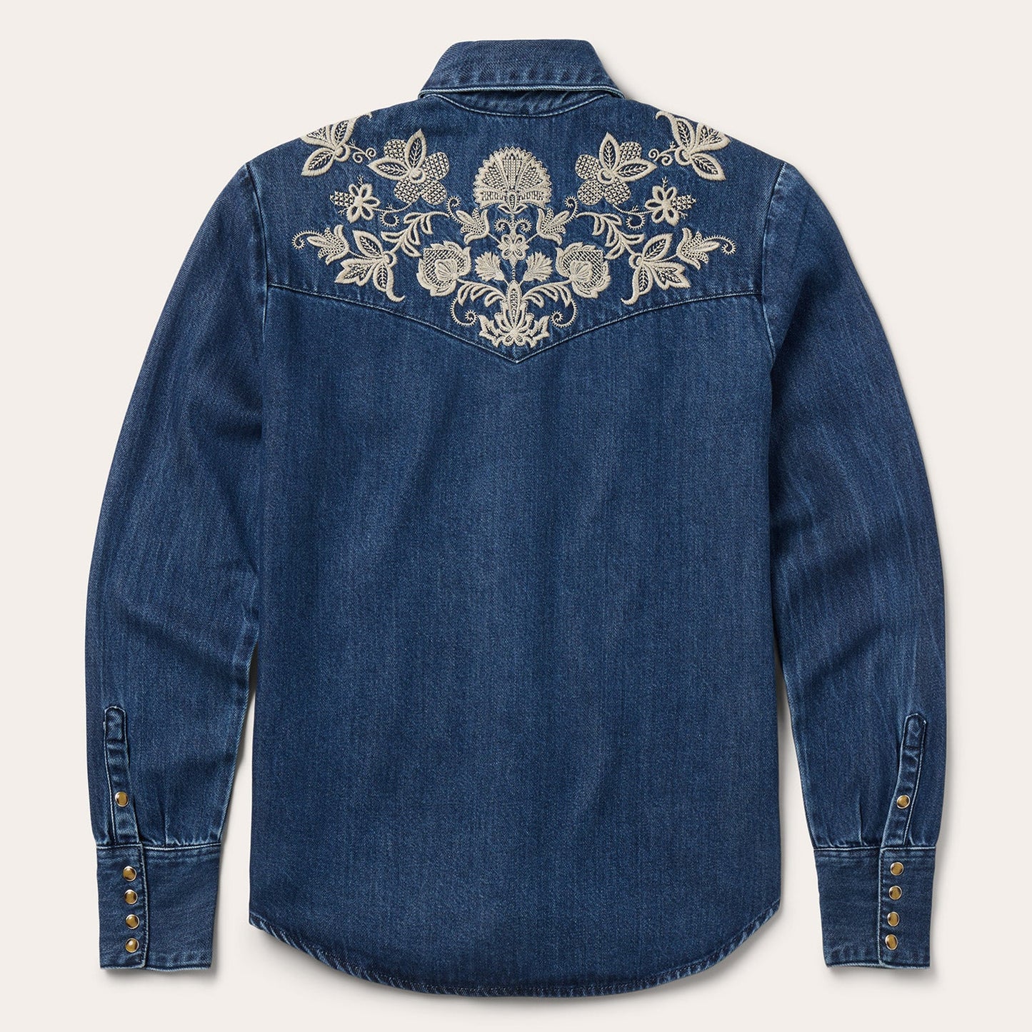 Floral Embroidered Dark Denim Shirt | Stetson Blue